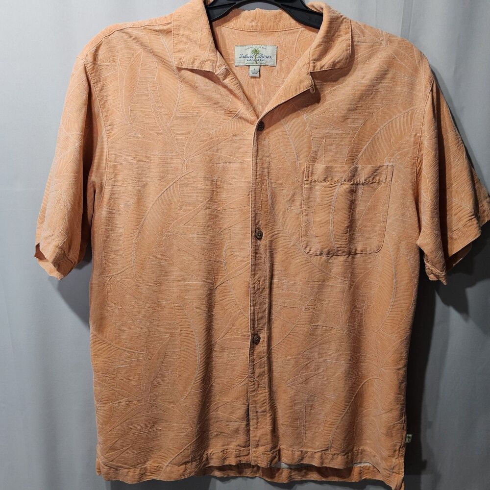 Island Shores Men's Size Large Orange Silk Short Sleeve Button Up